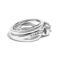 Silver 1/7 Cttw Diamond Engagement Ring and Wedding Band Set