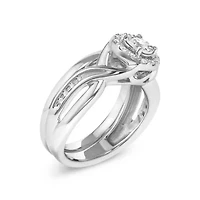Silver 1/7 Cttw Diamond Engagement Ring and Wedding Band Set