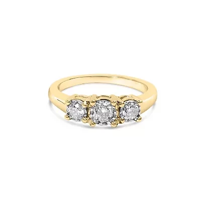 10K Yellow Gold 1/2 Cttw Diamond Three Stone Illusion Plate Ring