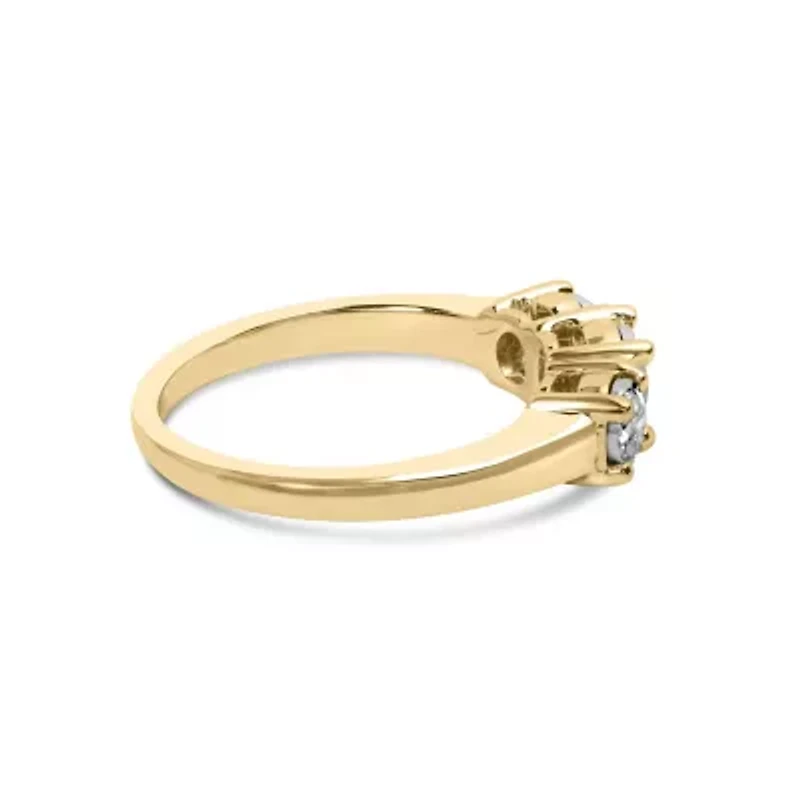 10K Yellow Gold 1/2 Cttw Diamond Three Stone Illusion Plate Ring