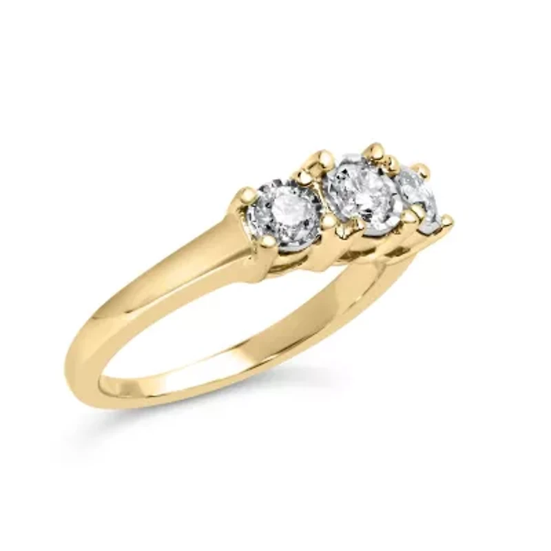 10K Yellow Gold 1/2 Cttw Diamond Three Stone Illusion Plate Ring