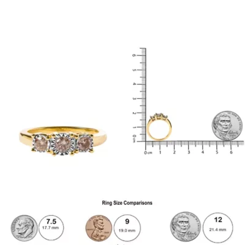 10K Yellow Gold 1/2 Cttw Diamond Three Stone Illusion Plate Ring