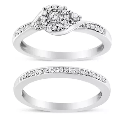 Silver 1/4 Cttw Diamond Engagement Ring and Wedding Band Set