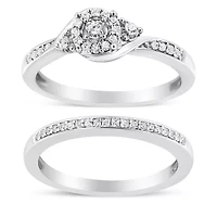 Silver 1/4 Cttw Diamond Engagement Ring and Wedding Band Set