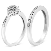 Silver 1/4 Cttw Diamond Engagement Ring and Wedding Band Set