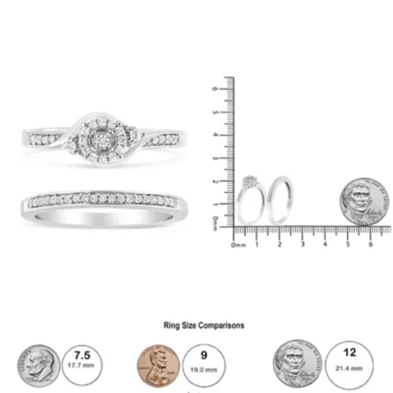 Silver 1/4 Cttw Diamond Engagement Ring and Wedding Band Set
