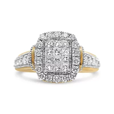 14K Yellow and White Gold 1.00 Cttw Diamond Cluster Ring