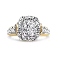 14K Yellow and White Gold 1.00 Cttw Diamond Cluster Ring