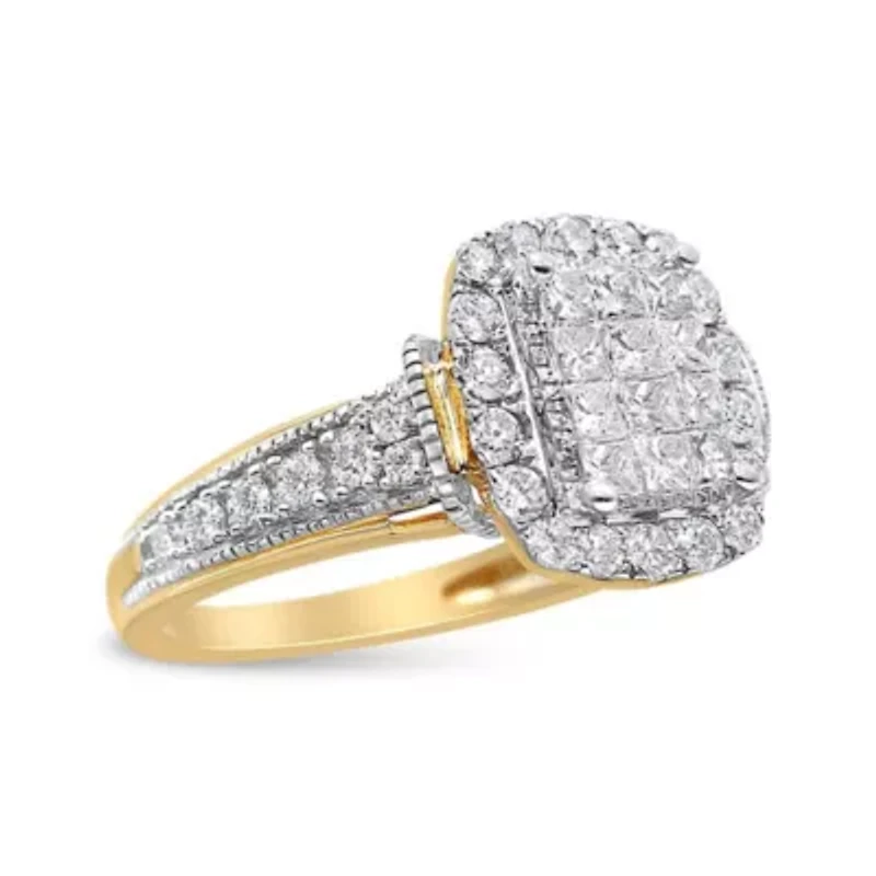 14K Yellow and White Gold 1.00 Cttw Diamond Cluster Ring