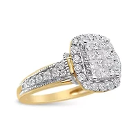 14K Yellow and White Gold 1.00 Cttw Diamond Cluster Ring
