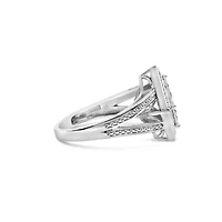 Silver 1/3 Cttw Diamond Rhombus and Beaded Halo Ring