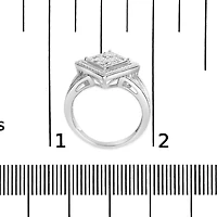 Silver 1/3 Cttw Diamond Rhombus and Beaded Halo Ring