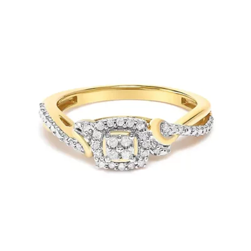 10K Yellow Gold 1/10 Cttw Diamond Composite Halo Engagement Ring
