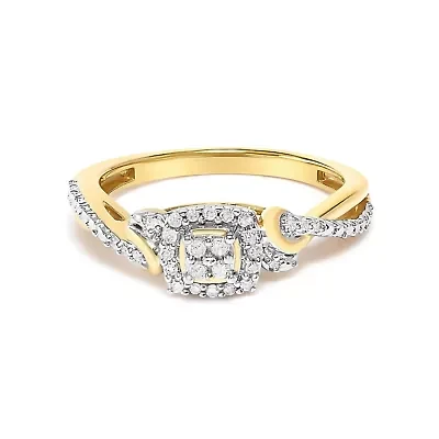10K Yellow Gold 1/10 Cttw Diamond Composite Halo Engagement Ring