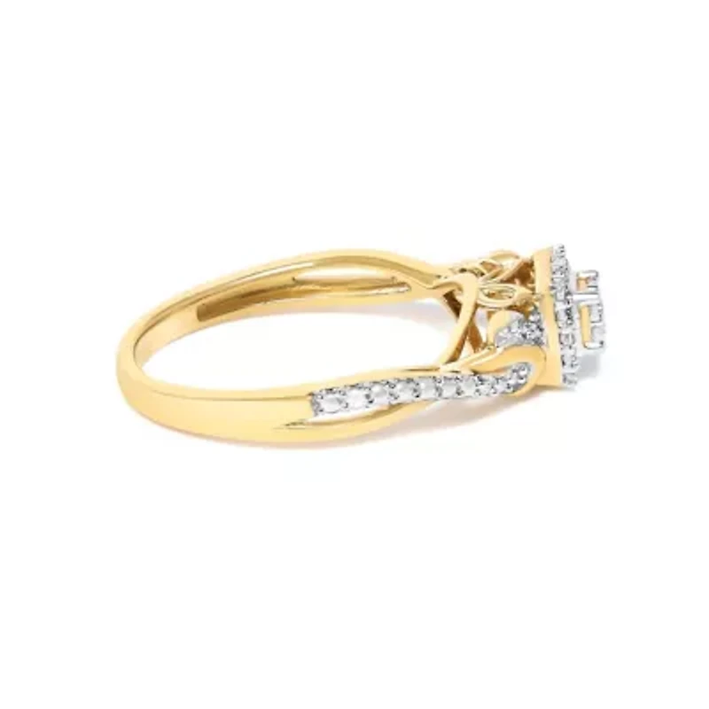 10K Yellow Gold 1/10 Cttw Diamond Composite Halo Engagement Ring