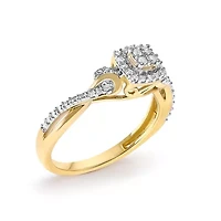 10K Yellow Gold 1/10 Cttw Diamond Composite Halo Engagement Ring