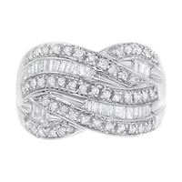 Silver 1.0 Cttw Diamond Cross-over Bypass Ring Band