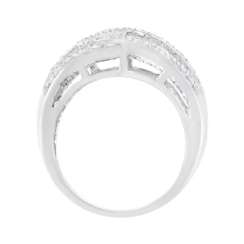 Silver 1.0 Cttw Diamond Cross-over Bypass Ring Band