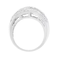 Silver 1.0 Cttw Diamond Cross-over Bypass Ring Band