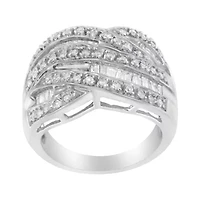 Silver 1.0 Cttw Diamond Cross-over Bypass Ring Band