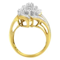 10K Yellow Gold Round and Baguette Diamond Swirl Ring