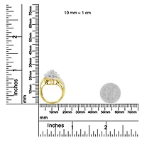 10K Yellow Gold Round and Baguette Diamond Swirl Ring