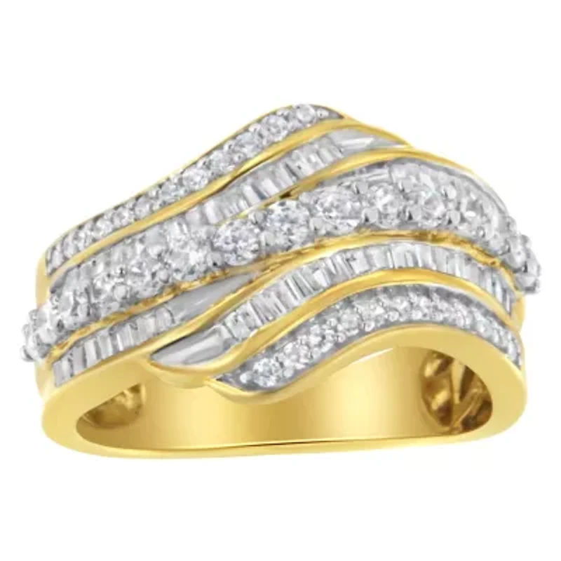 10K Yellow Gold 1.0 Cttw Diamond Bypass Ring