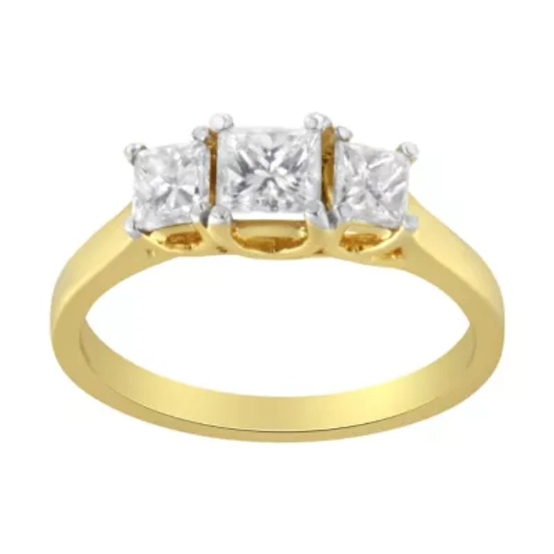 10K Yellow Gold Princess-Cut Diamond Three Stone Band Ring