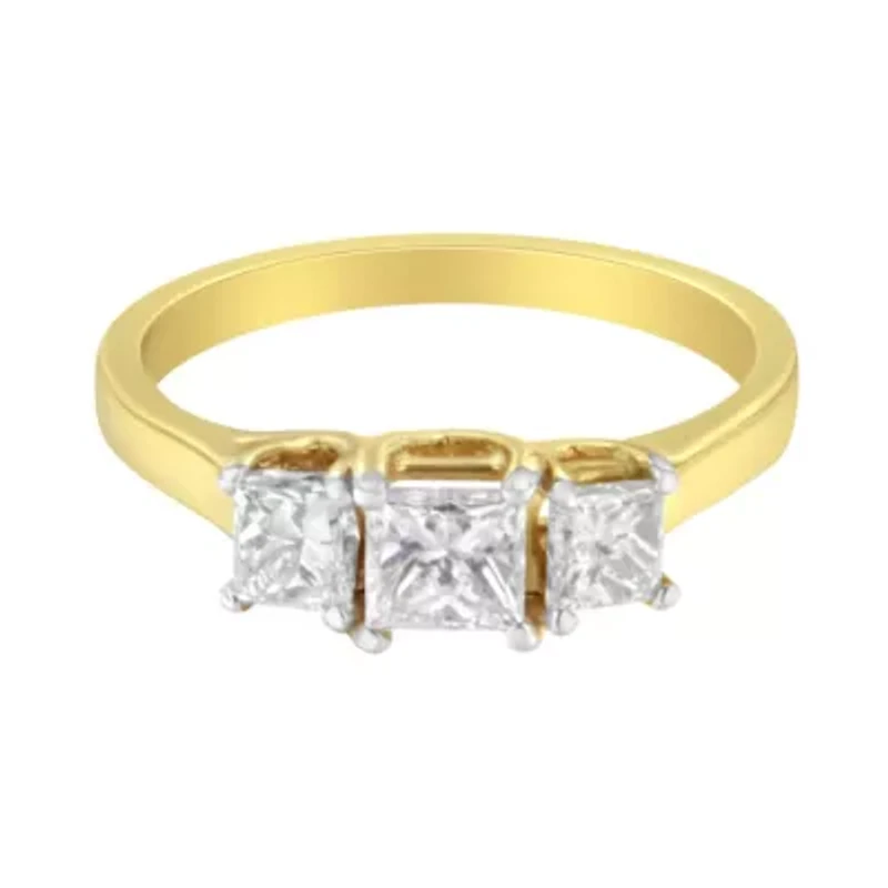 10K Yellow Gold Princess-Cut Diamond Three Stone Band Ring