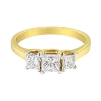 10K Yellow Gold Princess-Cut Diamond Three Stone Band Ring