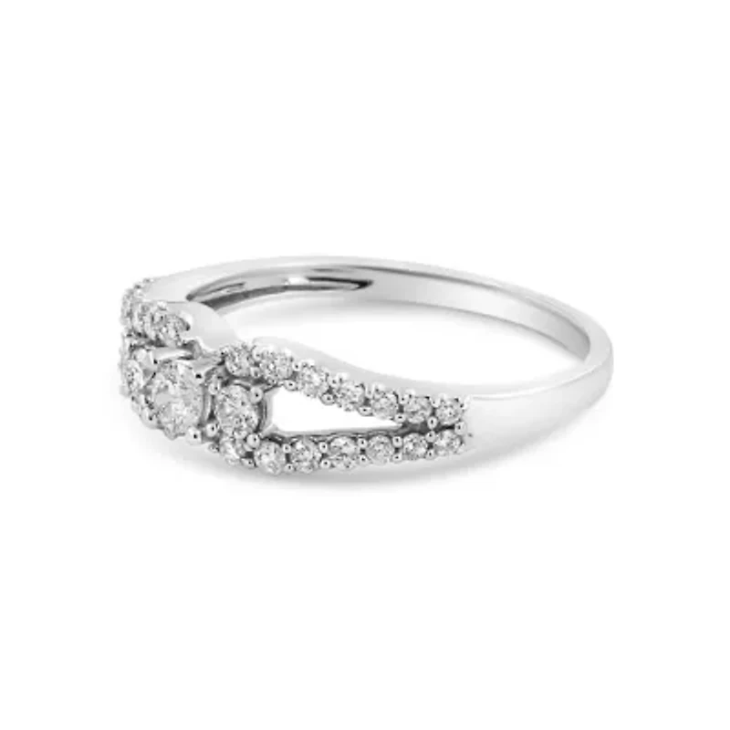 10K White Gold 1/2 Cttw Three Stone Split Shank Band Ring