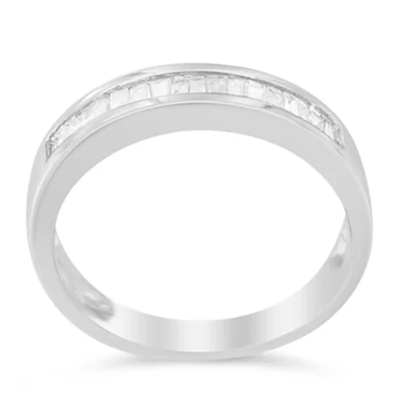 Silver 1/3 Cttw Diamond Channel Set Stackable Wedding Ring