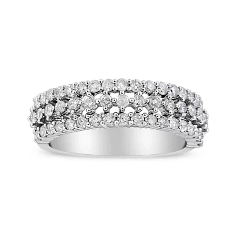14K White Gold 1.0 Cttw Diamond Three Row Band Ring