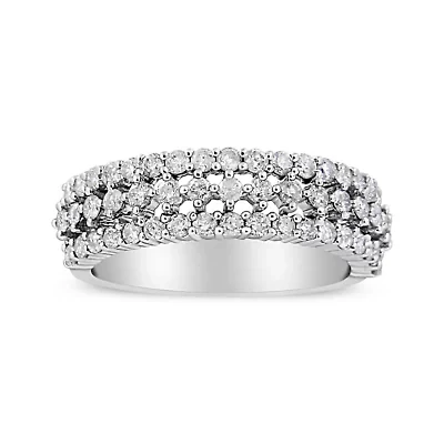 14K White Gold 1.0 Cttw Diamond Three Row Band Ring