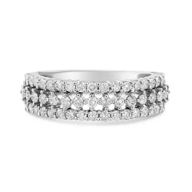 14K White Gold 1.0 Cttw Diamond Three Row Band Ring