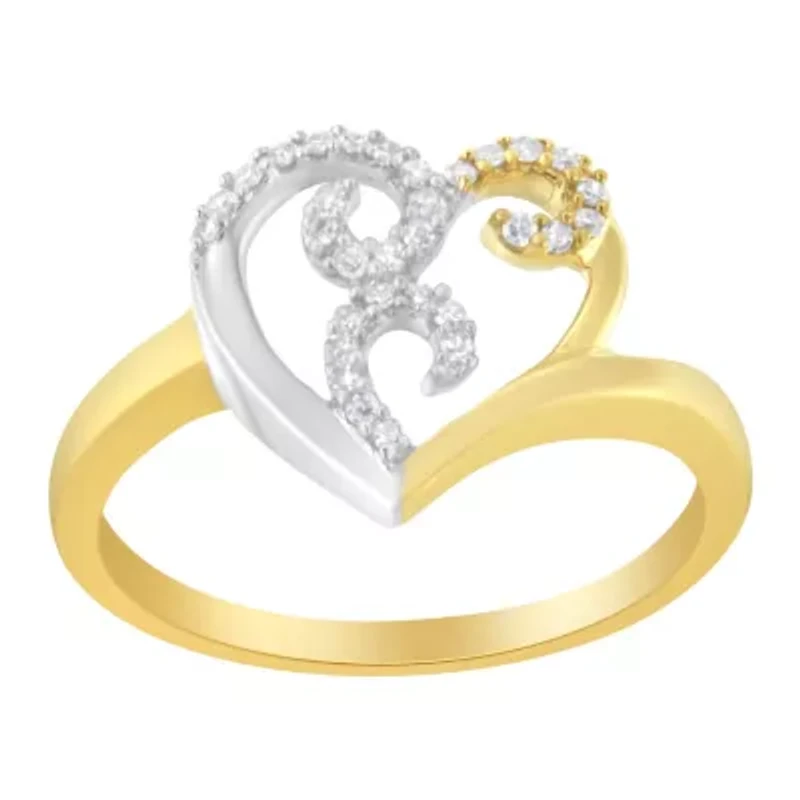 10K Two-Toned Gold Diamond Heart Shape Cluster Ring