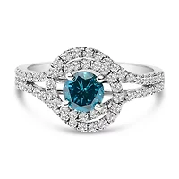 14K White Gold 1-1/3 Cttw & Blue Diamond Cocktail Ring