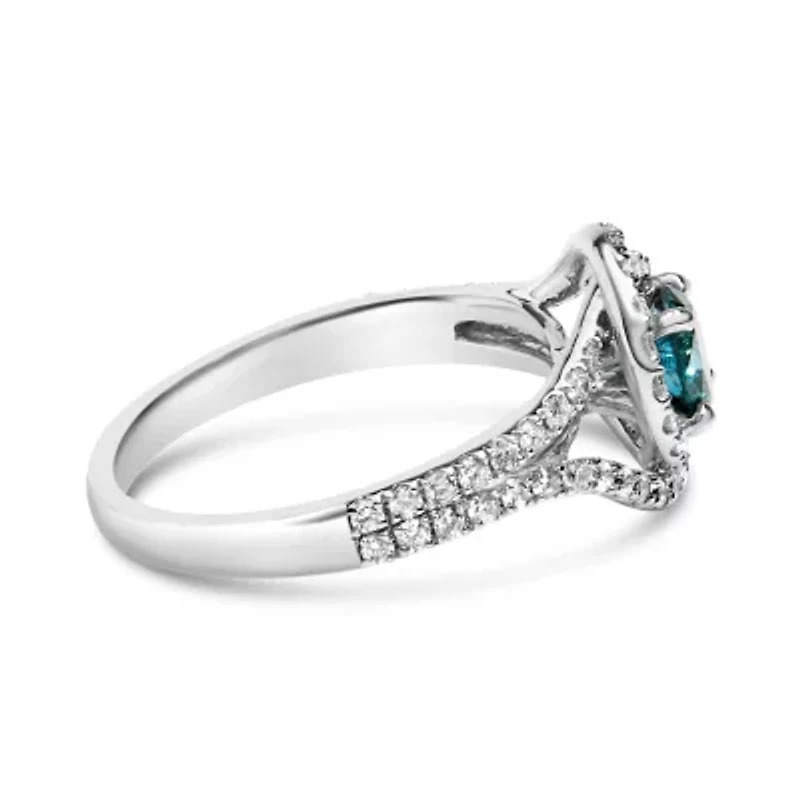 14K White Gold 1-1/3 Cttw & Blue Diamond Cocktail Ring