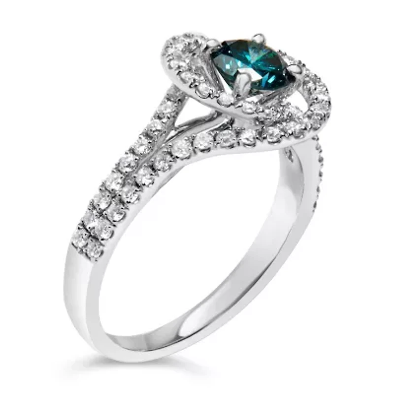 14K White Gold 1-1/3 Cttw & Blue Diamond Cocktail Ring