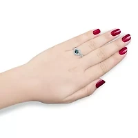 14K White Gold 1-1/3 Cttw & Blue Diamond Cocktail Ring