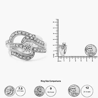 Silver 1/3 Cttw Diamond Crisscross Engagement Ring Bridal Set