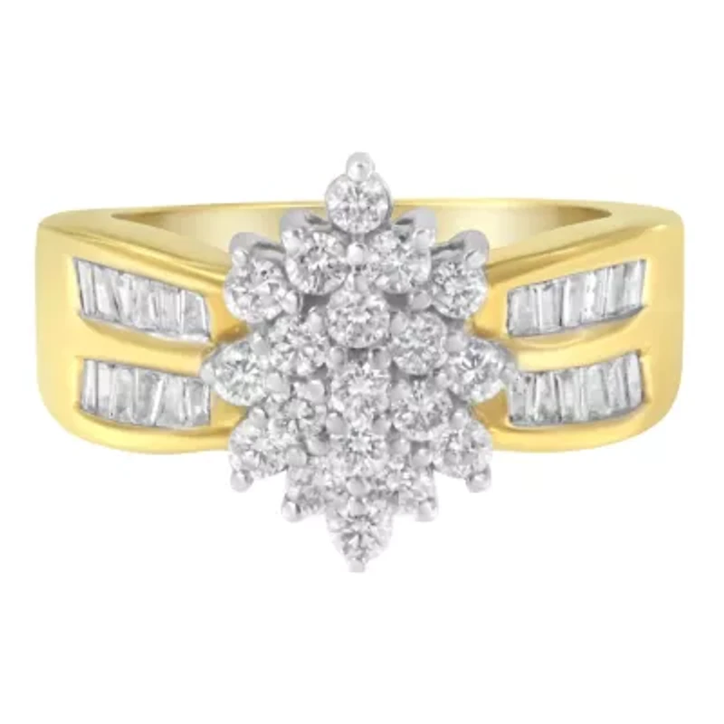 10K Yellow Gold 1.0 Cttw Composite Diamond Cluster Cocktail Ring