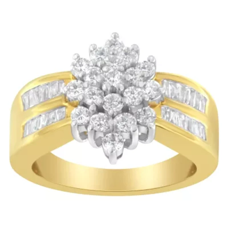 10K Yellow Gold 1.0 Cttw Composite Diamond Cluster Cocktail Ring