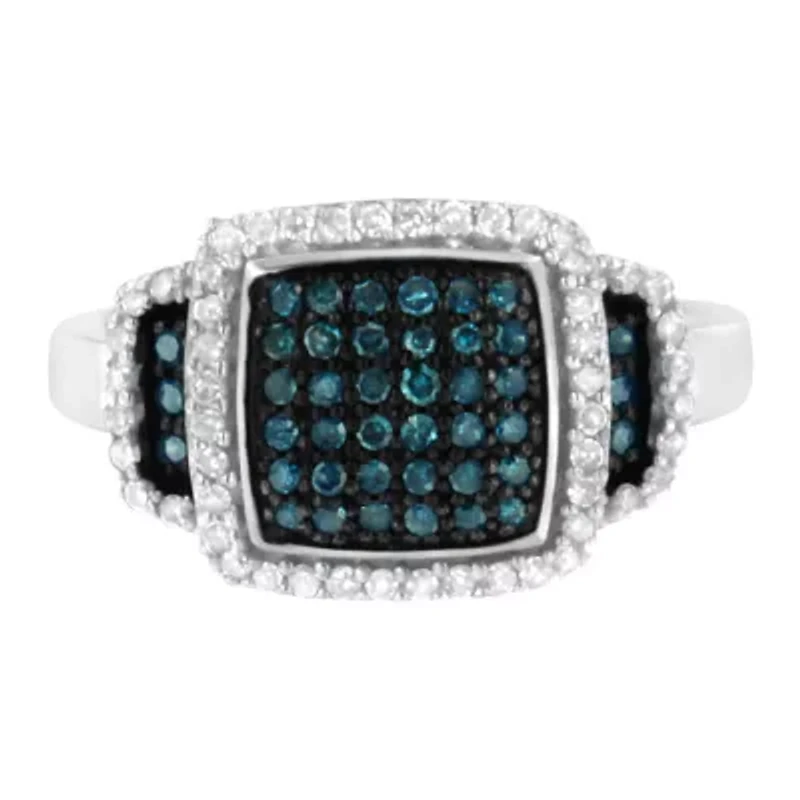 Black Rhodium Plated Silver 1/2 Cttw White & Blue Diamond Cocktail Ring