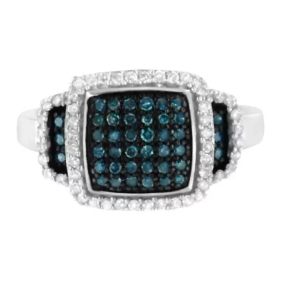 Black Rhodium Plated Silver 1/2 Cttw White & Blue Diamond Cocktail Ring