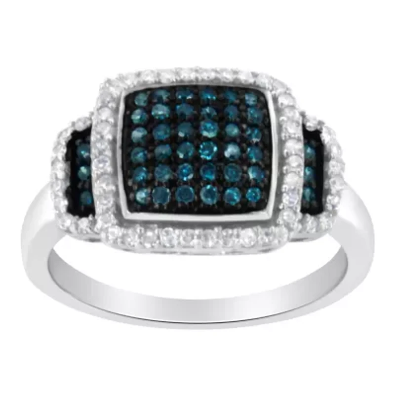 Black Rhodium Plated Silver 1/2 Cttw White & Blue Diamond Cocktail Ring
