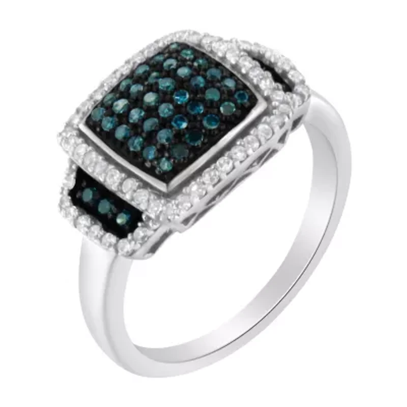 Black Rhodium Plated Silver 1/2 Cttw White & Blue Diamond Cocktail Ring