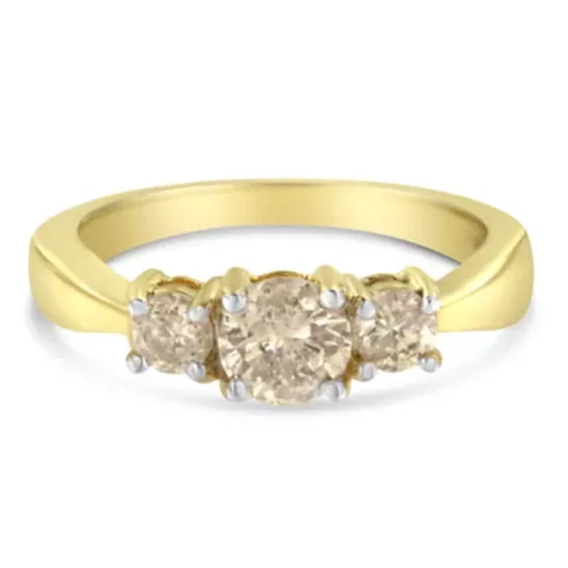 10K Yellow Gold Three Stone Diamond Band Ring