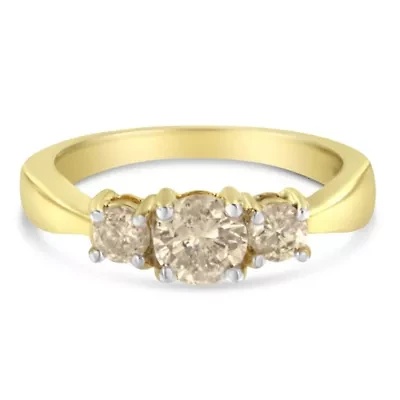 10K Yellow Gold Three Stone Diamond Band Ring