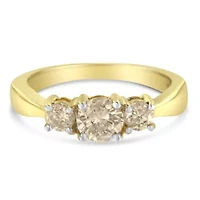 10K Yellow Gold Three Stone Diamond Band Ring